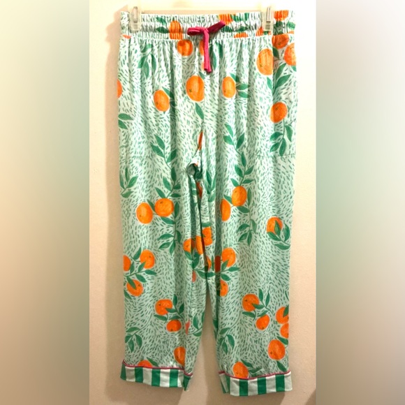 Orange Print Pajama Top with Matching Pants & Green Stripes - Picture 2 of 7